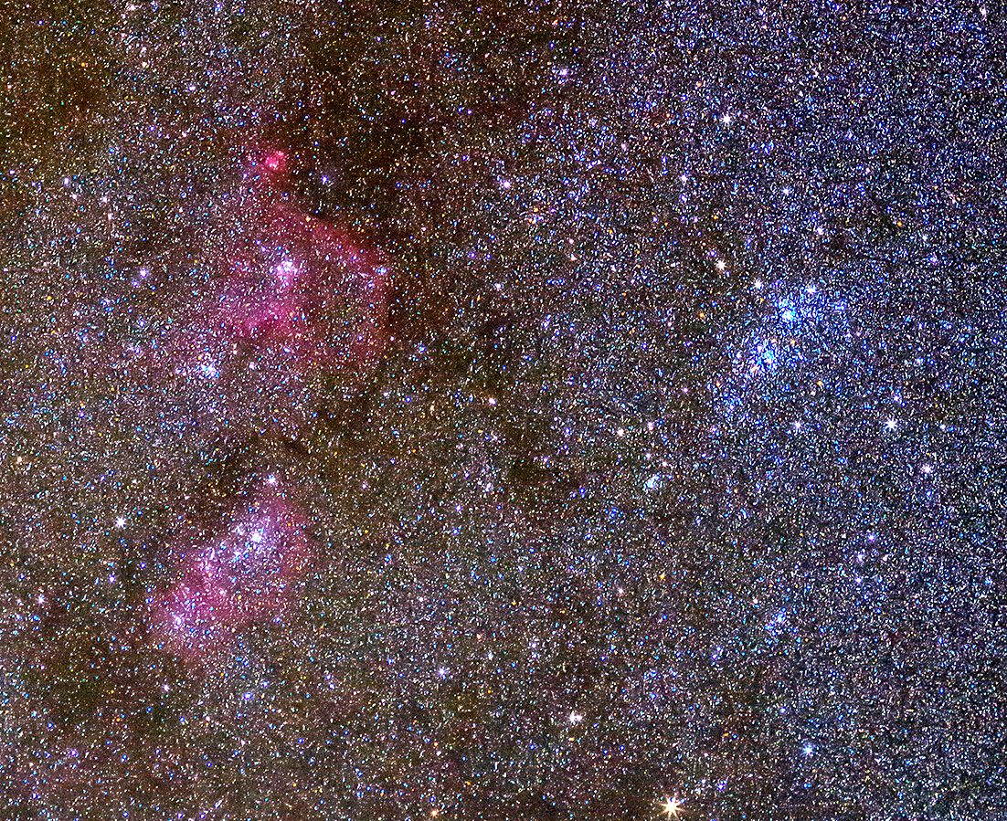 Double amas de Persée (NGC 869 et 894) et nébuleuses du Coeur et de l'âme (IC 1805 et IC 1848)