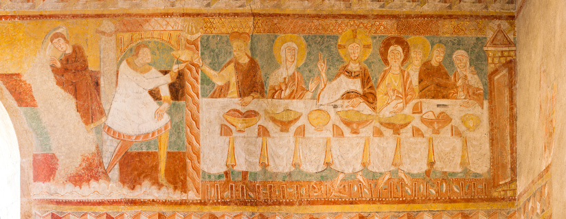 Les Noces de Cana - Peinture murale de l'église Saint-Aignan de Brinay