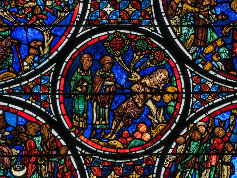 Vitrail du Bon Samaritain de la cathédrale de Bourges 