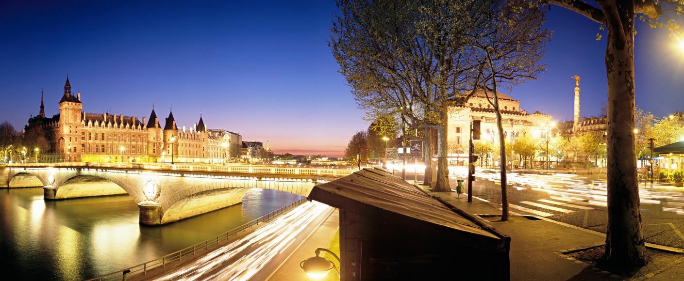 De la Concergierie à la place du Châtelet au crépuscule 