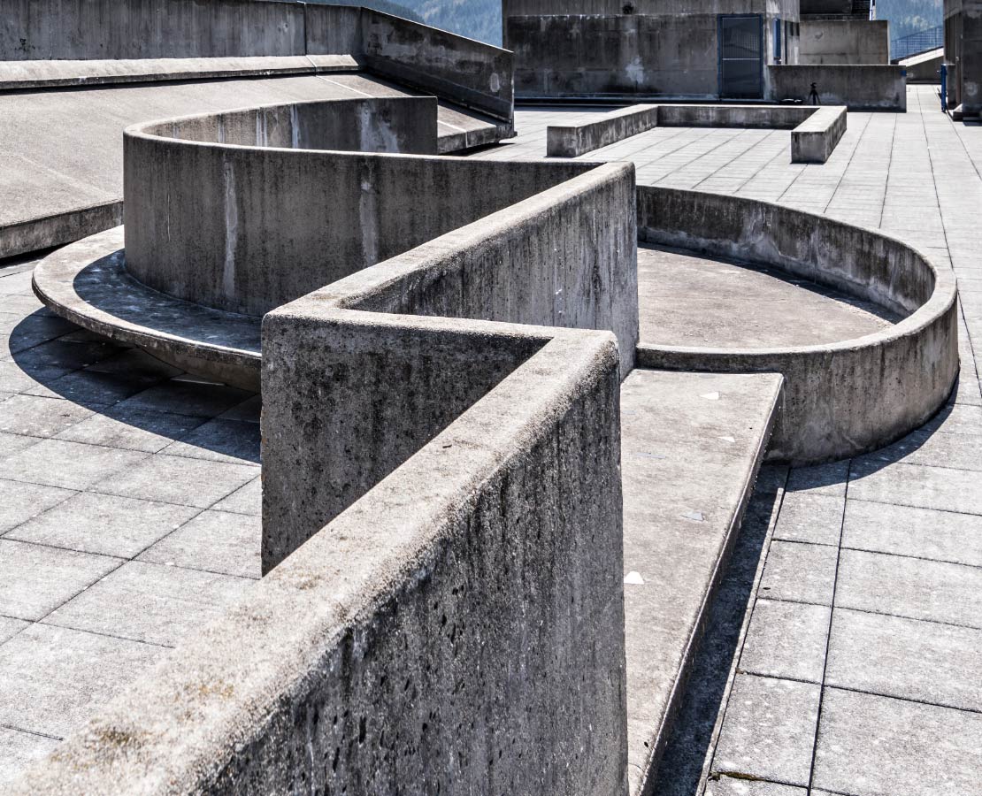 
Détail des aménagements du toit terrasse de l'unité d'Habitation Le Corbusier à Firminy-Vert, Haute-Loire - Classé au patrimoine mondial de l'UNESCO